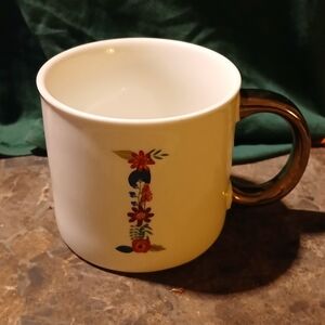 Opalhouse Monogram Letter "I" Floral White Mug with Gold Handle (091525E)